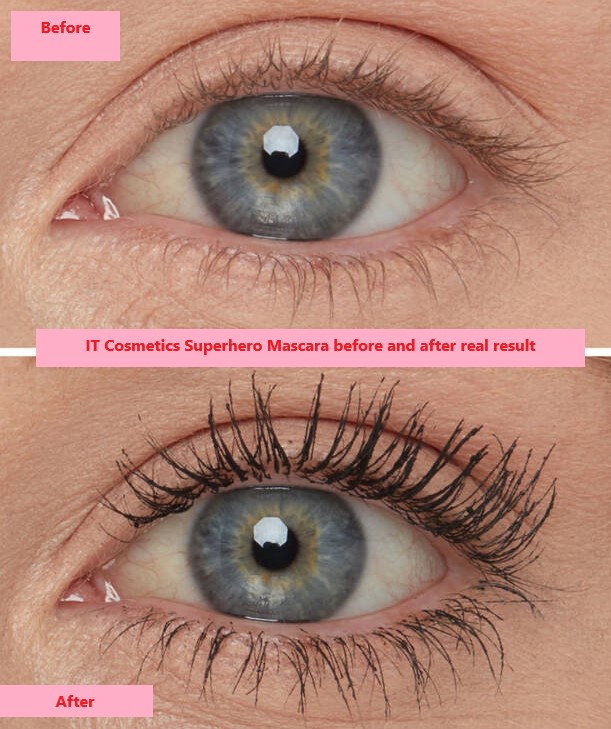IT Cosmetics Superhero Mascara before and after real result