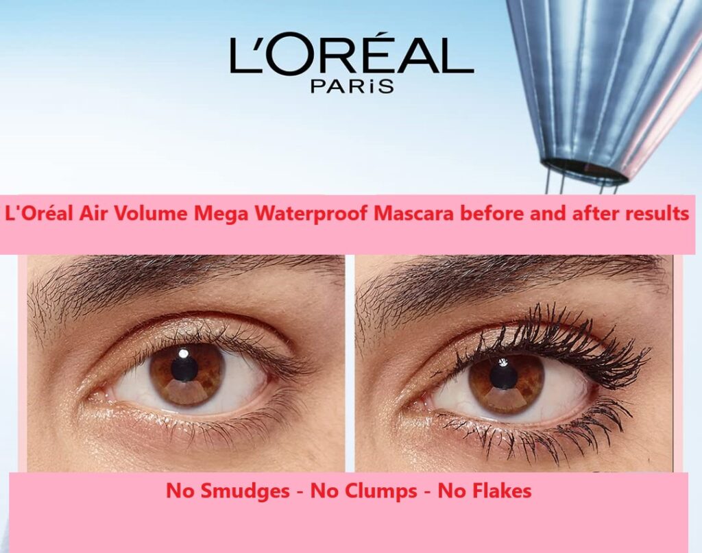 L'Oréal Air Volume Mega Waterproof Mascara before and after results