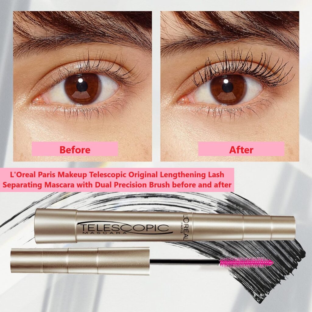 L'Oreal Paris Makeup Telescopic Original Lengthening Lash Separating Mascara with Dual Precision Brush before and after