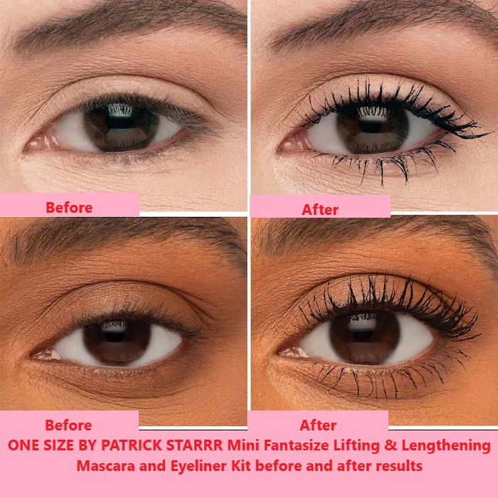 ONE SIZE BY PATRICK STARRR Mini Fantasize Lifting & Lengthening Mascara and Eyeliner Kit before and after results