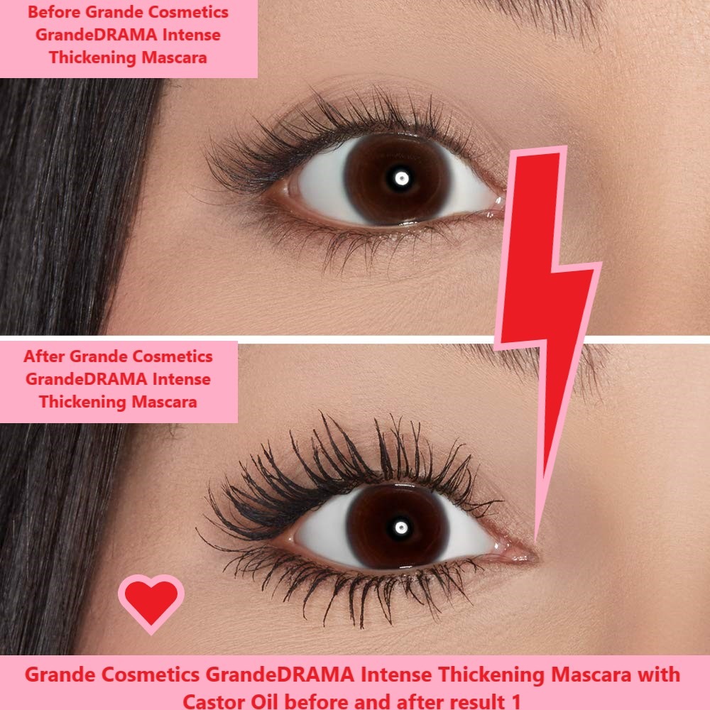 Grande Cosmetics GrandeDRAMA Intense Thickening Mascara with Castor Oil before and after result 1