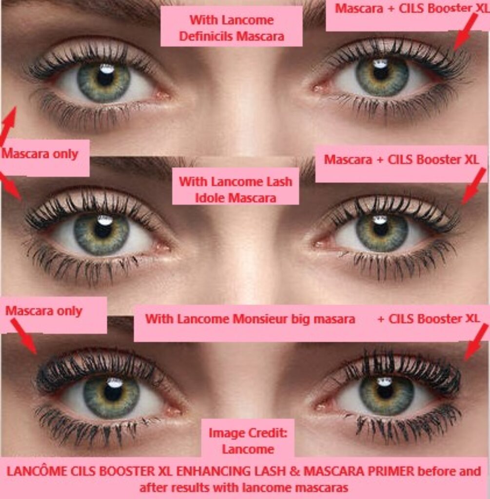 LANCÔME CILS BOOSTER XL ENHANCING LASH & MASCARA PRIMER before and after results with lancome mascaras