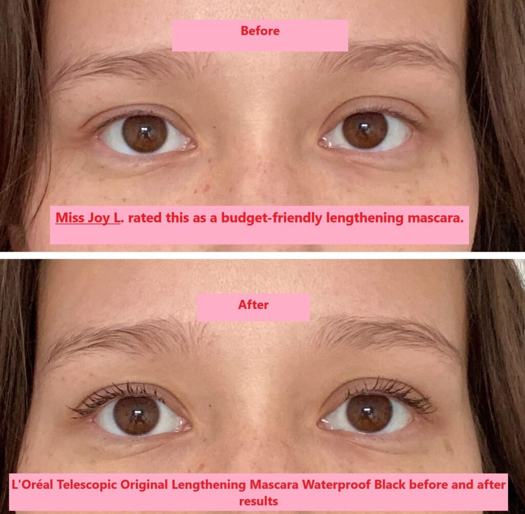 L'Oréal Telescopic Original Lengthening Mascara Waterproof Black before and after results