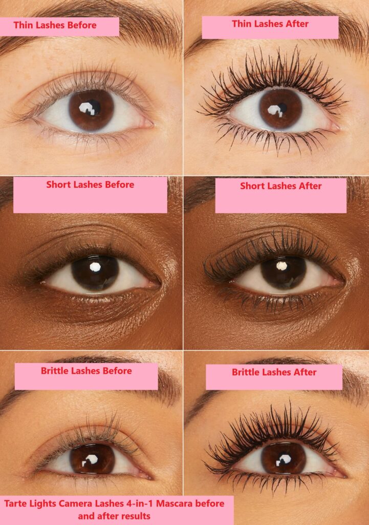Tarte Lights Camera Lashes 4-in-1 Mascara before and after results
